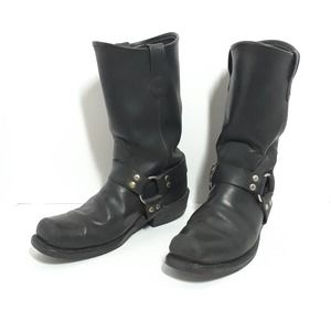 Vintage Double H Men's Harness Boots Black Leather - size 9D 9 D, GUC, Made USA